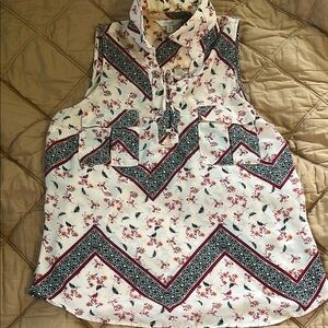 Cream and Pink Sleeveless Polo Blouse